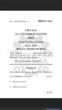 BEGC 134 || READING THE NOVEL || IGNOU PREVIOUS YEAR QUESTION PAPERS