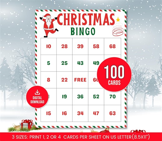 100 Christmas Bingo Cards, Printable Christmas Game, 75 Numbers Bingo Games, Holiday Bingo, Fun Christmas Game, Christmas Party Activity - Etsy