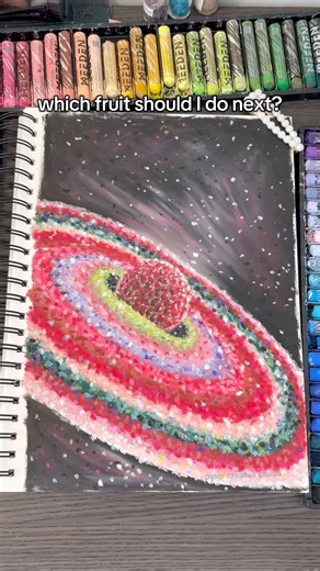 Creating a raspberry planet 🪐 #oilpastel #space #raspberry #drawing #fruitart #artprocess