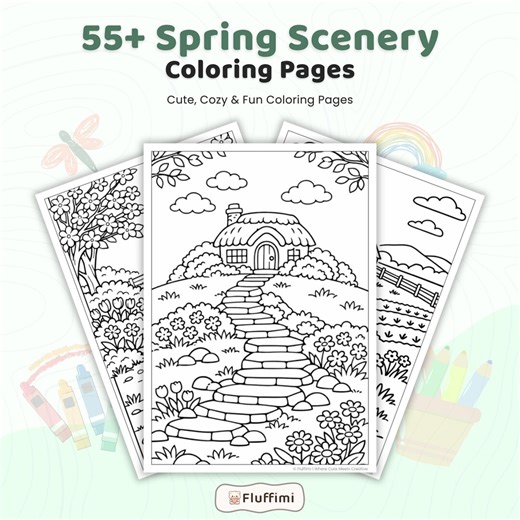 55+ Spring Scenery Coloring Pages, Spring Landscape Sheets, Scenic Nature Designs, Peaceful Spring Art, Printable Outdoor Coloring PDF - Etsy