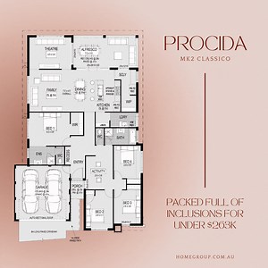 Home Group's "The Procida" including a choice of 5 feature elevations, Stone Benchtops to Kitchen, Scullery, Laundry, Bathroom & Ensuite, European fittings & fixtures throughout and much more! Click Learn More to find out how you could build this home today! | Home Group