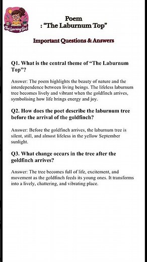 The Laburnum Top - Class 11 English | Important Questions Answers | Exam 100% Guarantee