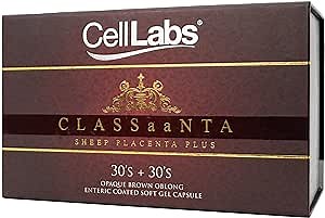 CellLabs CLASSaaNTA Sheep Placenta Live Stem Cell | Immunity Booster | Promotes Menopause Relief | Brain Memory Vitamins | Skin Beauty Anti Aging Formula | 60 Capsules, 2 Months Supply