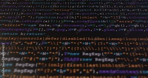 4K Close up shot programming tag code on PC Monitor scroll down. Background concept for programming and coding web development.