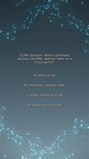 CCNA Quiz: Which command displays the MAC address table on a Cisco switch?