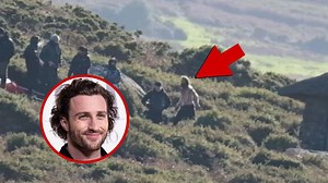 Aaron Taylor Johnson Bearded and Bare-Chested on Set of 'Werwulf'