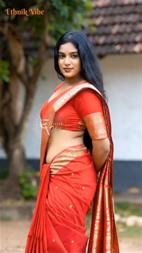 Bright Red saree with gold color border and red blouse | Ethnik Vibe