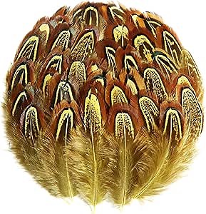 THARAHT Pheasant Plumage Feathers 120pcs Natural 2-3 Inches for Thanksgiving Crafts Hats Sewing Clothing Wedding Dream Catcher Decoration Feathers,Yellow