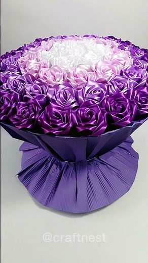 DIY Purple Gradient Satin Rose Bouquet 💜 | How to Make Huge Ribbon Flower Arrangements