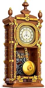 Vintage Swing Clock Building Blocks Set – 751 PCS Real Working Mechanical Clock with Alarm, Moving Pendulum & Rotating Dial, Retro Steampunk Decor Gift for Adults & Teens, Compatible with Lego Sets