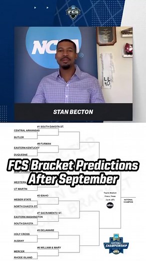31 reactions · 4 comments |  @stanbecton’s FCS Bracket Predictions are in  After one month of FCS football see how Stan Becton thinks the bracket will look. #FCS | NCAA FCS Football | Facebook