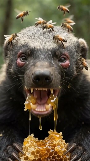 Le Ratel mange du miel malgré les piqûres d'abeilles 🐝🍯 | Animal le plus féroce #wildlife #nature