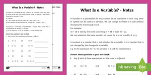 Senior Phase Maths - Maths - Term 1 - What Is a Variable? - Notes (CAPS Aligned)