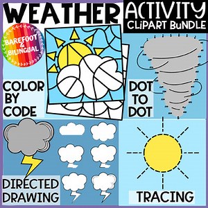 Weather Activity Clipart Bundle | Directed Draw, Tracing, Color By & Dot to Dot!