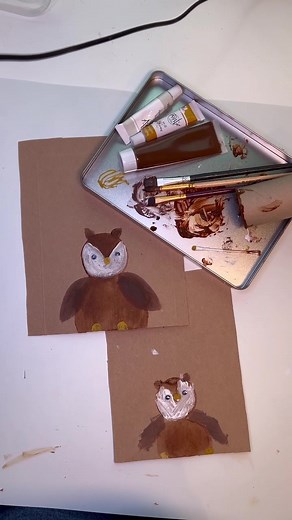 Craft Activity: Painting Owl with Soap Bubbles on White Paper
