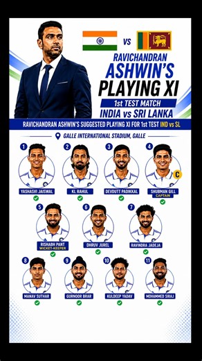 R Ashwin Picks India Playing XI vs Sri Lanka 1st Test at Galle | Shubman Gill Leads Team India 2026!