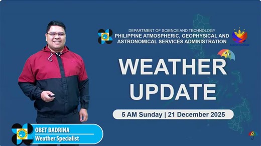 🌤️☁️Weather Update as of 🕔 5:00 AM, Sunday, December 21, 2025 🎥: DOST-PAGASA #WeatherUpdate #weatherforecast #WeatherUpdateToday #ManilaStandard 🔗 For the latest weather updates, visit: manilastandard.net | Manila Standard