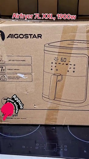Aigostar Cube - Friteuse à air chaud 7L XXL, Airfryer 1900 W, 7 programmes, fonction de maintien au chaud, 20 recettes, sans huile, convient pour 6 à 10 personnes, avec écran tactile LED numérique, couleur noire friteuse a air chaud.@Aigostar.official #tiktokshop #foryoupage❤️❤️ #pourtoi #tiktokfrance #viral