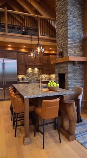 Rustic Mountain Home Interior — Open Cabin Kitchen Design#shorts