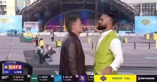 WOW: KYLE BRANDT AND SETH ROLLINS WERE BACK TOGETHER ON GOOD MORNING FOOTBALL TODAY.Kyle and Seth claim that they set up this fight on purpose and that their co-hosts and production team had no idea.A staged fight on NFL Network… this is something: