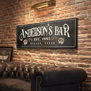 Custom Bar Signs | Personalized Family Name Bar Sign | Man Cave Bar Wall Art | Established Bar Canvas Sign | Bar Sign for Home Bar - Etsy