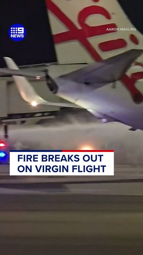 Flight VA 454 from Darwin made a dramatic landing at Brisbane Airport overnight when a fire started in its brake system. #9News READ MORE: https://nine.social/12Ob | 9 News Darwin