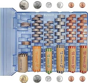 Coin Counter Coin Sorter Tray with Cover Lid, Transparent Coin Bank Coin Holder for All Coins, Change Sorter Change Counter Machine, Easy to Use & Accurate for Bank Teller, Great Time Saver
