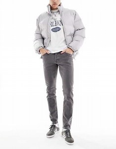 Jack & Jones – Glenn – Grå, tvättade jeans med smal passform | ASOS