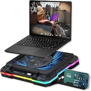 Tilted Nation Gaming Laptop Cooling Pad with USB Hub - Boost Performance, Stay Comfortable - RGB Laptop Cooler Stand with Adjustable Height & Fan Speed, RGB, USB (C + A) Hub, for 15.6" - 19" Laptops