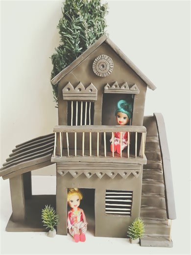 diy mini mud house 🏠 #clayart #mudclayart #mudclay #clayhouse