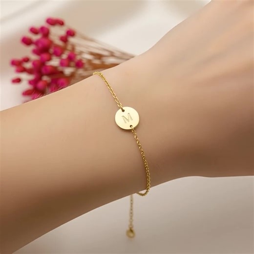 Gold Disc Bracelet, Gold Dainty Bracelet, Initial Letter Bracelet Gift for Her, Gift for Girlfriend Birthday Gift, Bridesmaid Gift, Bracelet - Etsy