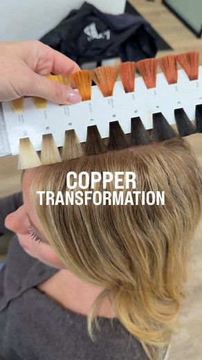 COPPER TRANSFORMATION 👩🏼‍🦰 slightly obsessed with this one 🫶 Anytime I’m going darker I always pull out that natural level finder. She’s naturally a strawberry blonde - by putting it in black-and-white it really helped find the true match! I filled her hair with #dialight 8.43 for 10 minutes at the bowl. It doesn’t matter if I’m going darker or lighter I always prep the hair with #metaldetox - it neutralize any hard water or well water in the hair. At her roots I used #inoa 6.45 & 6.34 with 