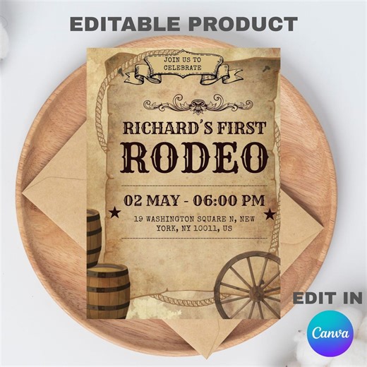 Cowboy Birthday Party Invitation Template, Editable Canva Design (5x7), Digital Download. - Etsy