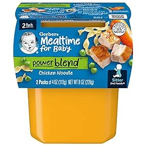 Gerber Baby Food 2nd Foods, Dinner, Chicken Noodle Puree, 4 Ounce Tubs, 2-Pack