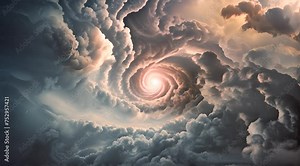 Surreal Sky with Cloud Vortex and Sunlight with AI generated.