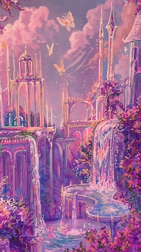 Sofia ✧✎ | Artist & Writer on Instagram: "Before and After! Diamond Waterfalls Castle’ Can you tell this painting was partly inspired by Barbie and the Diamond Castle? 🏰💖 It was so fun to paint I did it in one day :). Gouache on crescent watercolor board! 🎨 . . . Gouache art magical, summer vibes for floral cottage. Enchanted Garden. Pink art. Magical cottagecore. Magical castle. Fairy fanart. Ethereal dream art. . #art #barbiecore #gouachepaintings #fantasyillustration #acrylicpaint gouache