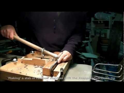 the KnappingDutchman-jig at work - obsidian slab knapping