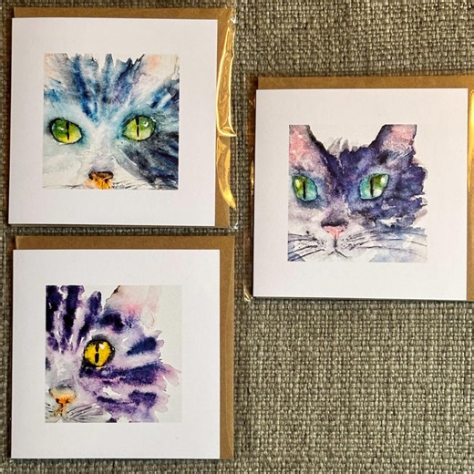 Cats-felines-watercolor 4x4 Note Cards-greeting Cards- Art Cards- Set of 3 - Etsy