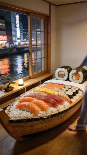 Ultimate Comfort Food Beds: Sushi, Poutine & Croissant ASMR 🍣🍟🥐 #asmr #ai