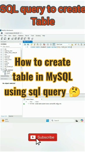 SQL Query to Create Table in MySQL Workbench | SQL Tutorial #Shorts #SQL
