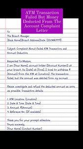 186K views · 1.6K reactions | ATM Transaction Failed But Money Deducted From The Account Complaint Letter #trendingreels #virals #letters #complaints #ATM | English Class | Facebook