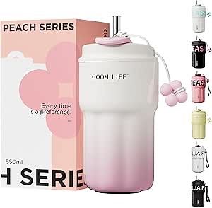 18oz Travel Coffee Mug Tumbler with Lid and Straw, 18/10 Stainless Steel, 6-Layer Insulation, Spill Proof, Leak Proof Tumbler with Straw Mouth Rotary Lock, Coffee Mugs for Women - White, Pink