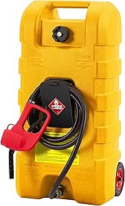 15 Gallon Fuel Caddy, Portable Gas Fuel Tank Container With LE Fluid Transfer Siphon Pump and 10ft. Delivery Hose, Leak-Proof Gas Container for Lawn Mowers, Cars, Boats, ATVs, Yellow