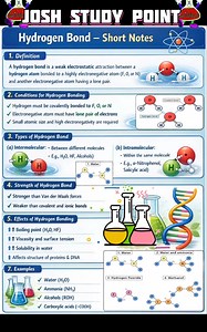 Hydrogen Bonding made simple! ⚡💧 From water’s high boiling point to the DNA double helix 🧬, hydrogen bonds quietly shape chemistry and life. Short, clear & exam-ready notes for quick revision ✍️📖 Save it • Share it • Revise it #HydrogenBond #ChemistryNotes #ChemistryMadeEasy #ExamReady #ShortNotes #ConceptClarity #ScienceStudy #CBSEChemistry #NEETChemistry | Josh Study point