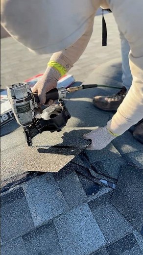 Watch roofer nail and cut ridge shingles like a pro! 💪 #roofing #construction