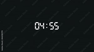 5 minutes countdown animation. Retro digital timer count down. 4K HUD