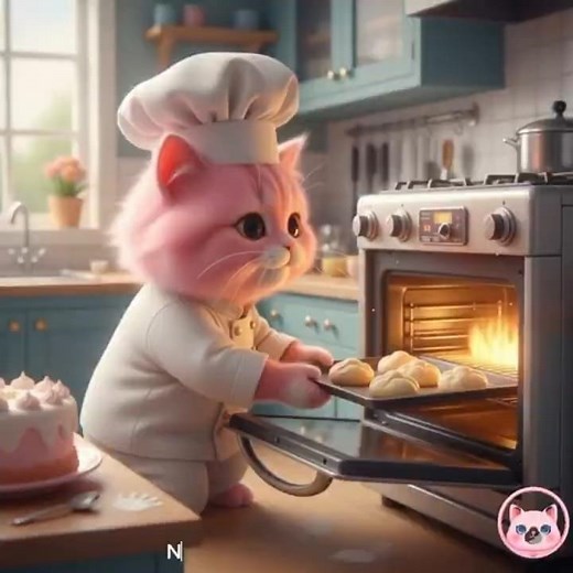 Pink Cat Becomes a Master Chef! 🍳💖. #cat #aiandcats #kitten