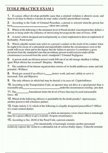 TCOLE PRACTICE EXAM 1 LATEST 2025 QUESTIONS VERIFIED ANSWERS WITH FULL RATIONALES A GRADE GUARANT