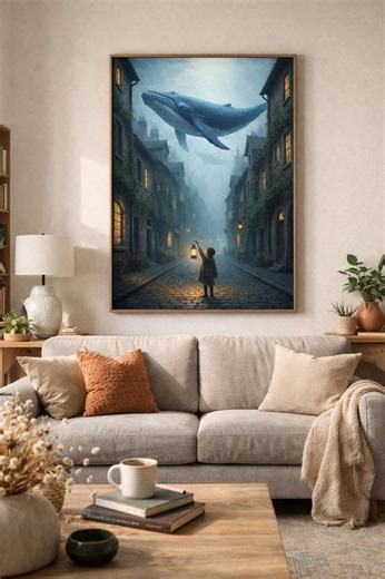 Surreal Whale Art Print | Dreamlike European Street (digital Download) - Etsy