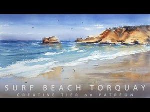 Watercolor Painting Seascape Loose Technique Gradient Wash Surf Beach Torquay